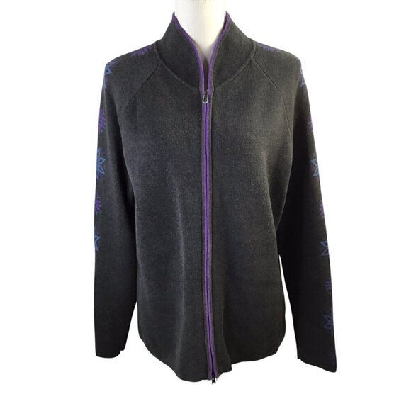 Eddie Bauer Sport Cardigan Sweater Full Zip Snowflake Women's XL Gray Fair Isle - Picture 3 of 9